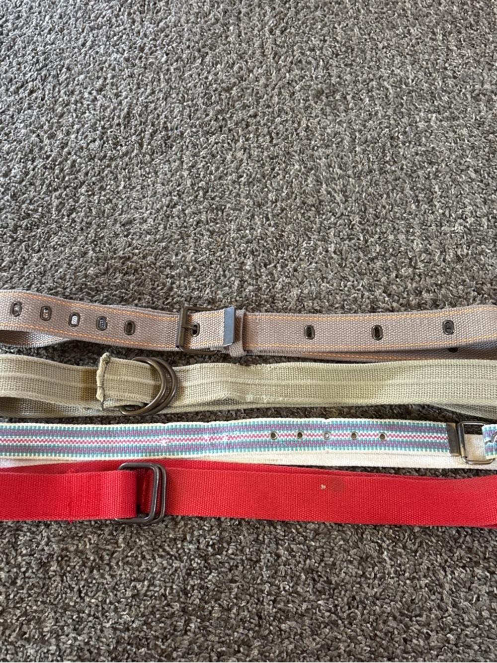 Set of Belts - Red, Tan, Olive, Striped, selling all together